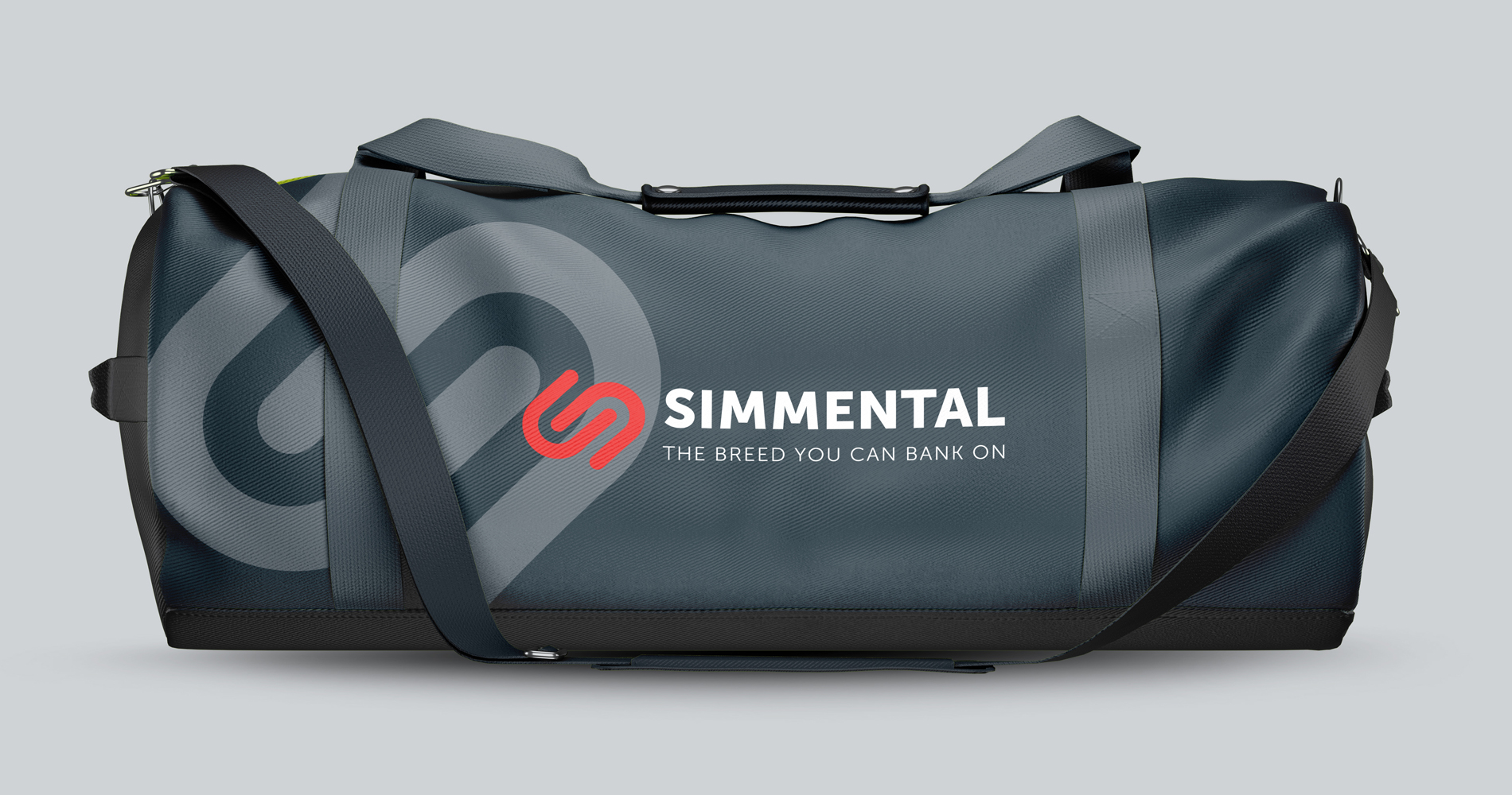 A sleek and functional sports bag featuring the Simmental logo design.