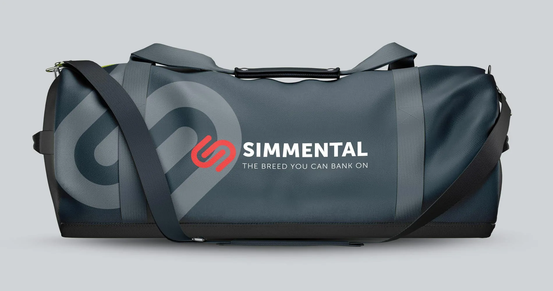 A sleek and functional sports bag featuring the Simmental logo design