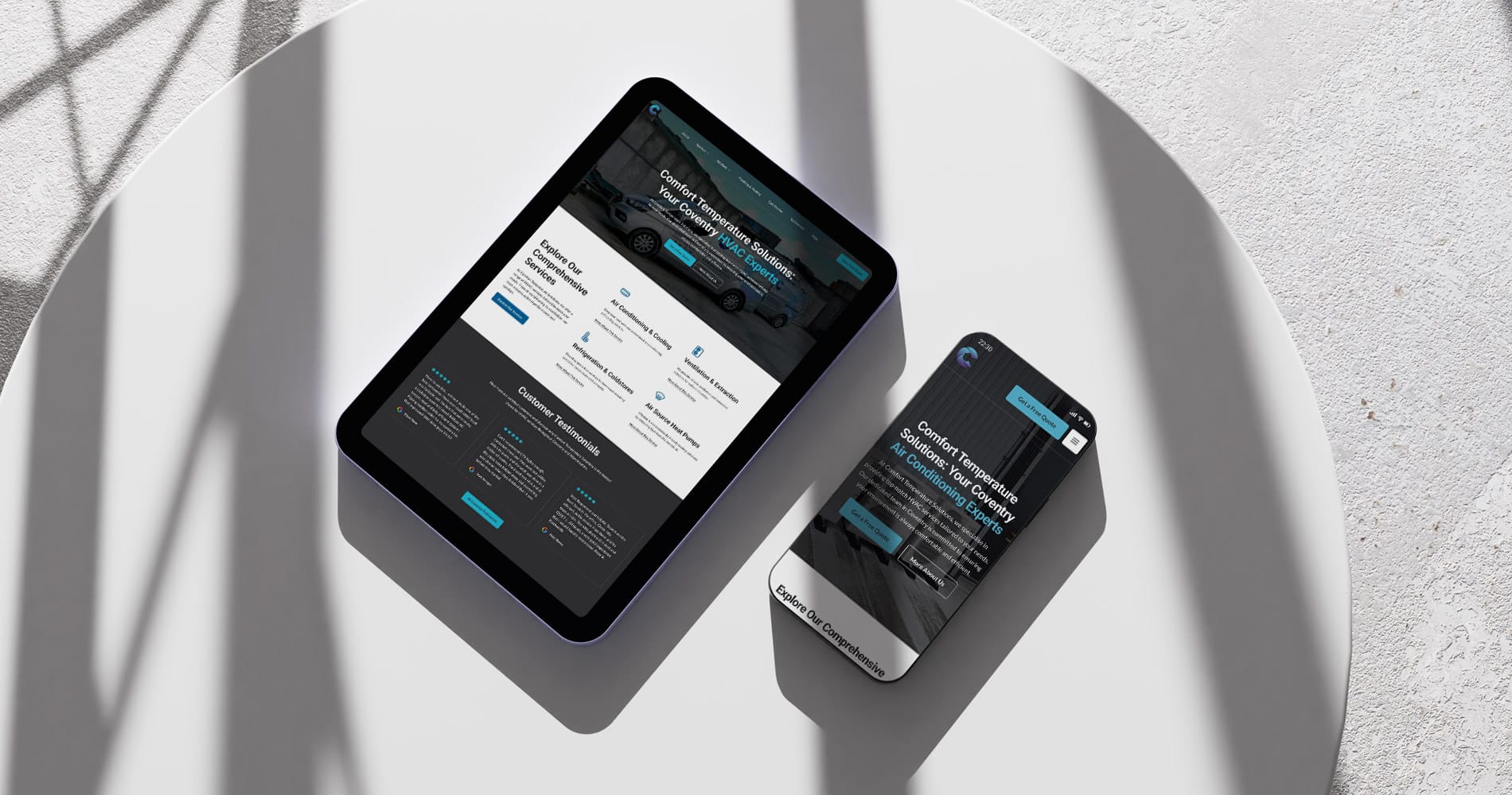 Comfort Temperature Solutions Website Mockup on a Tablet & Mobile Phone