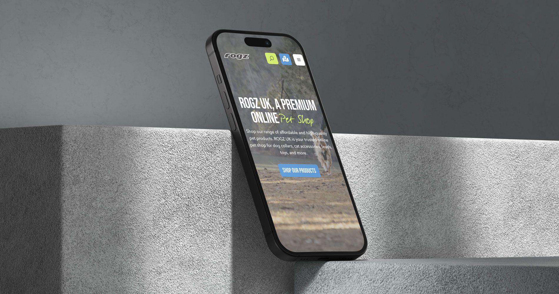 ROGZ UK Website Mockup on a phone